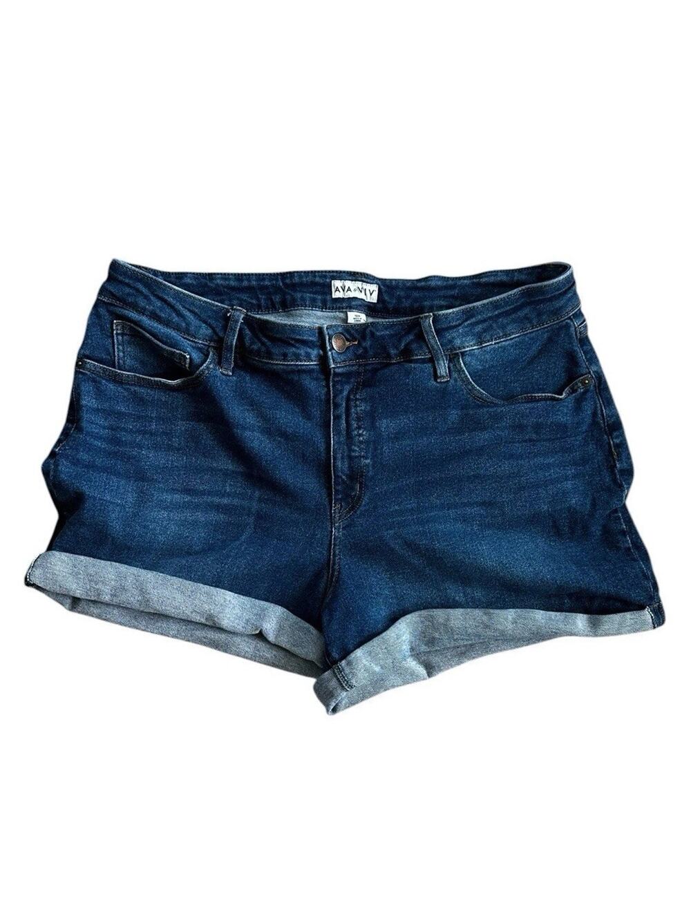 Ava & Viv Women's Plus Cuffed Dark Wash Denim Blue Jean Shorts Size 18W